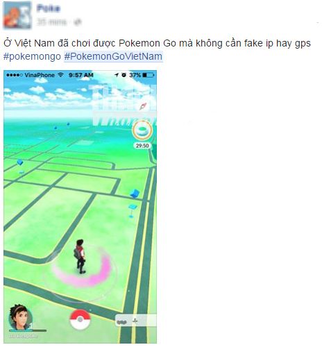 Pokemon Go được chia sẻ trên mạng xã hội facebook (ảnh:internet)