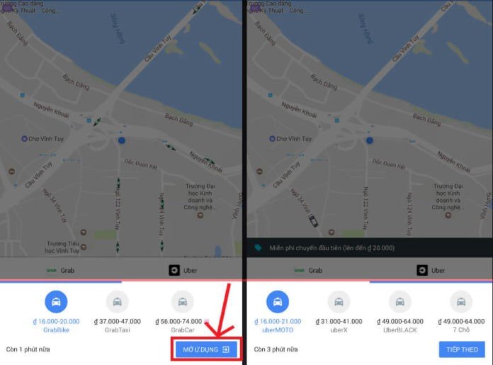 Đặt xe Uber, Grab trên Google Maps
