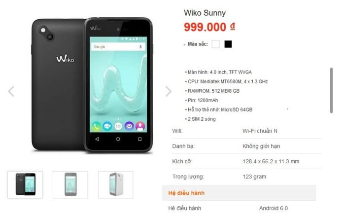 cấu hình Wiko Sunny