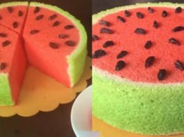 Bánh chiffon tạo hình dưa hấu