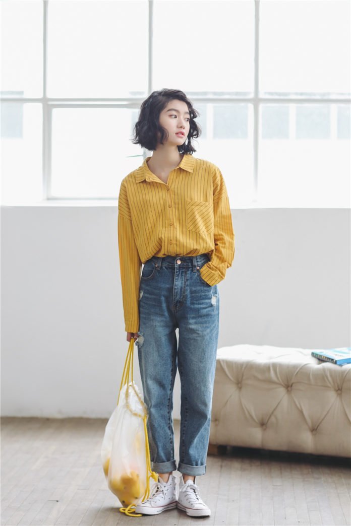 Jeans baggy xắn gấu mảnh