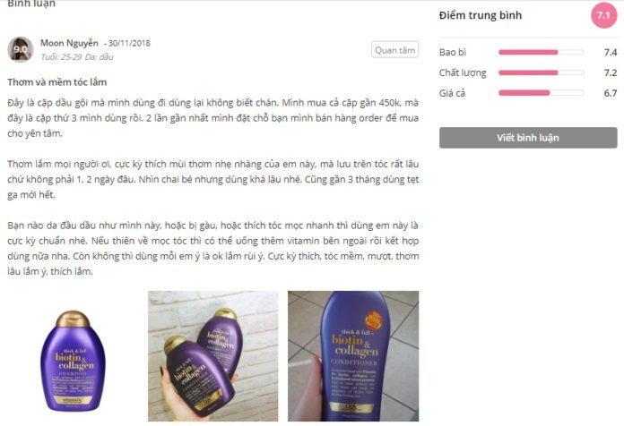 dầu gội đầu biotin collagen chống rụng tóc