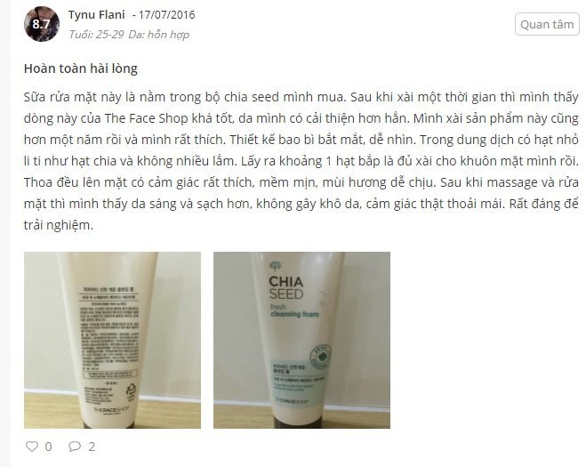 Review Sữa Rửa Mặt Cấp Nước The Face Shop Chia Seed Fresh Foaming 