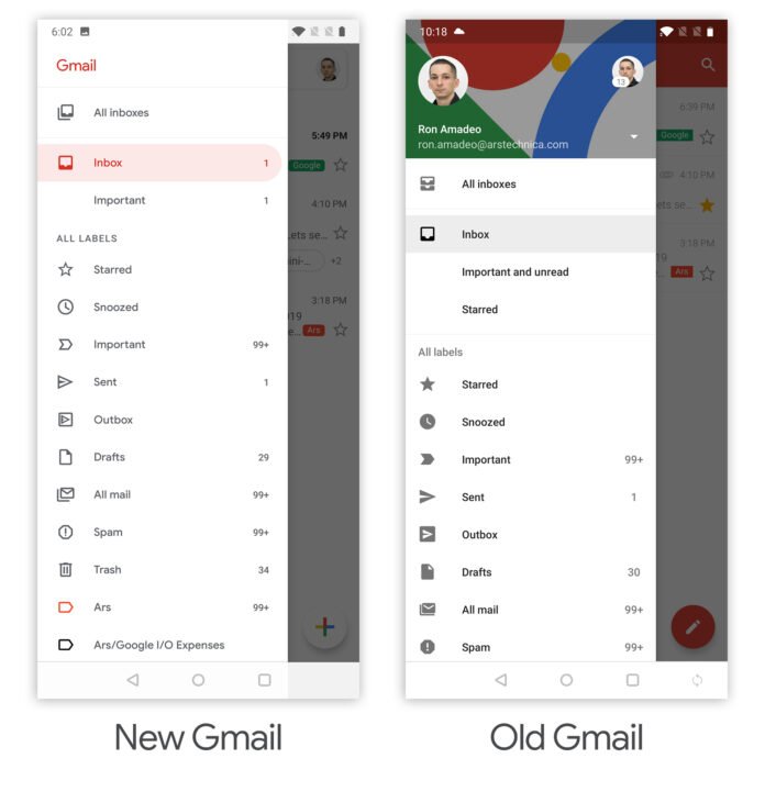 So sánh ứng dụng Gmail cũ và mới