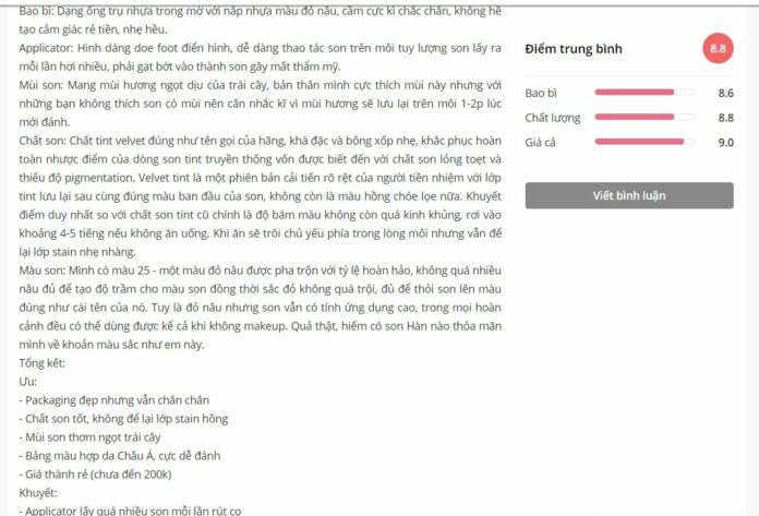 Đánh giá của khách hàng trên trang Sheis (nguồn: BlogAnChoi)