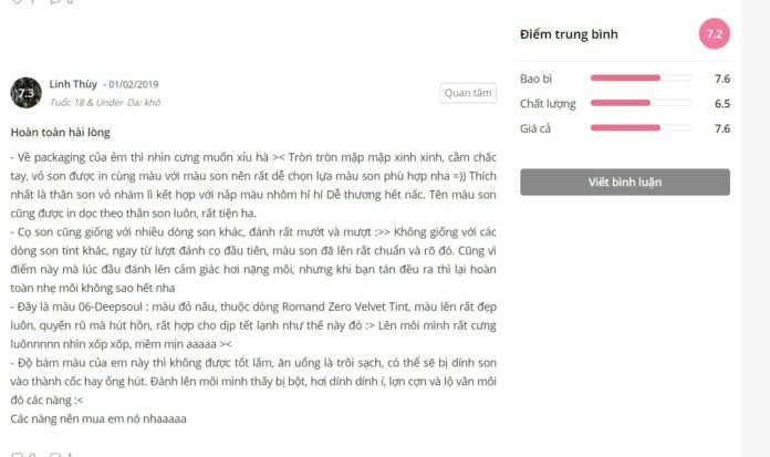 Đánh giá của khách hàng trên Sheis (nguồn: BlogAnChoi)