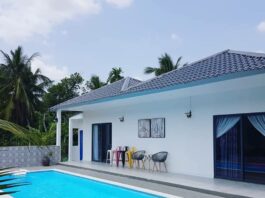 Khung cảnh hồ bơi tại Cocoland Homestay