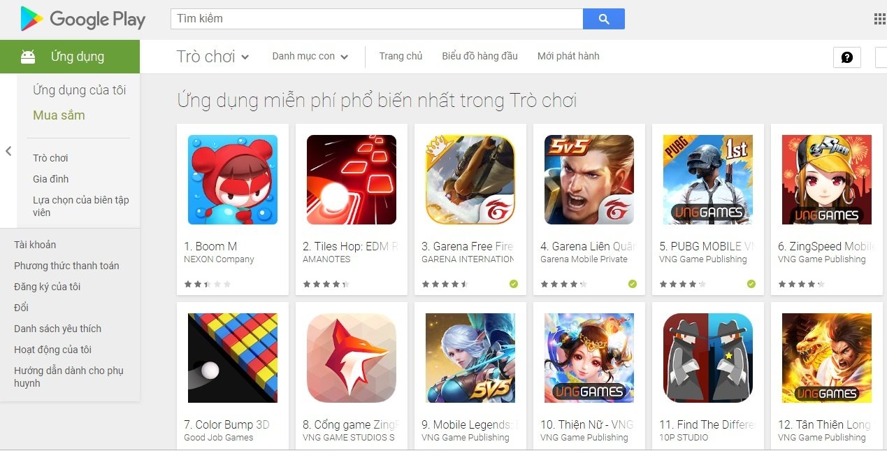 Top 1 trên game phổ biến của Google Play