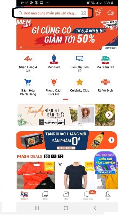 Ô tìm kiếm trên điện thoại