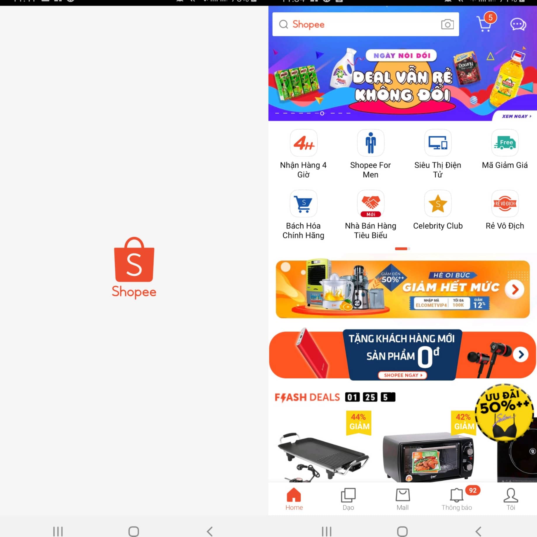 Giao diện của Shopee trên điện thoại