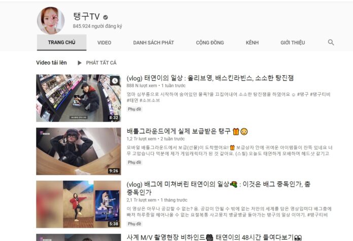 Kênh youtube của thành viên SNSD Taeyeon