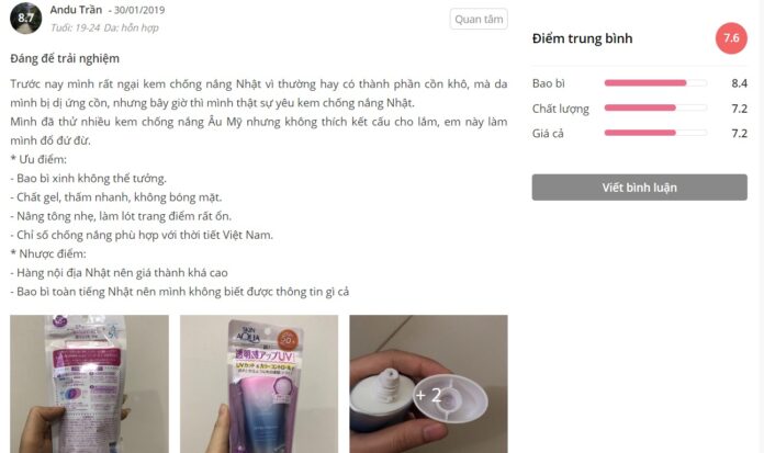 Đánh giá của khách hàng về Sunplay Skin Aqua Tone Up UV Essence SPF50+ PA++++ tại Sheis