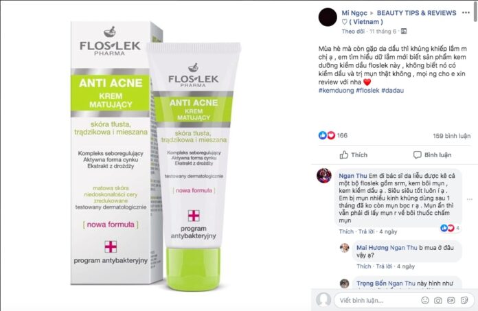 Đánh giá nhận được trên các group chia sẻ thông tin làm đẹp của Floslek Mattifying Cream trên. (Nguồn: BlogAnChoi)