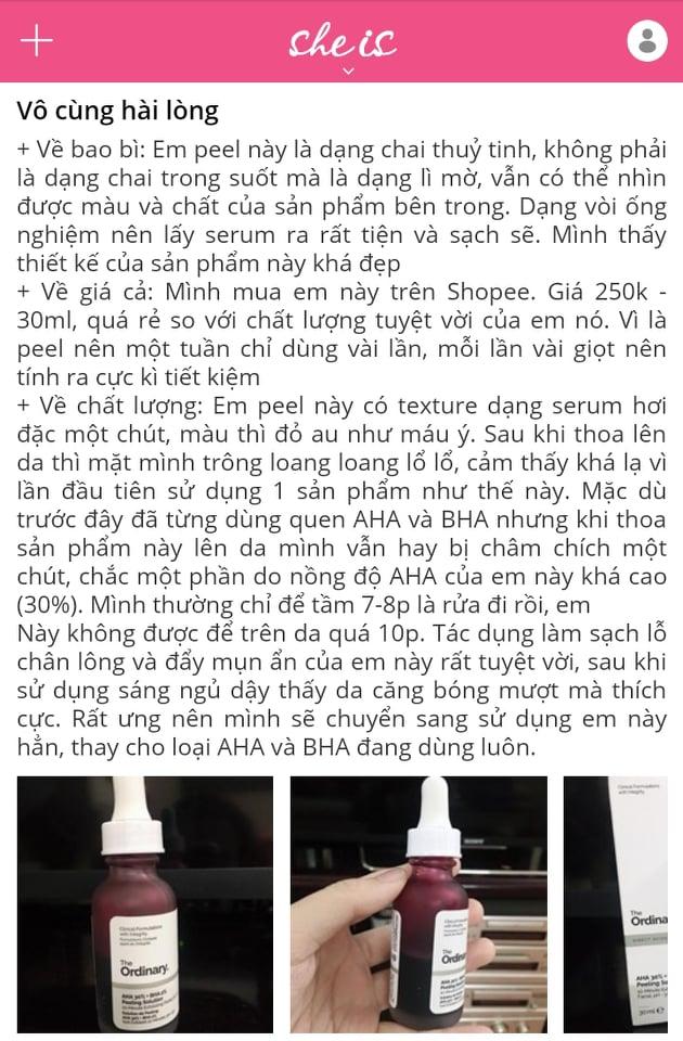 The Ordinary AHA 30% và BHA 2% đã nhận được những review rất tốt (Nguồn: BlogAnChoi) The Ordinary AHA 30% và BHA 2% đã nhận được những review rất tốt (Nguồn: BlogAnChoi)