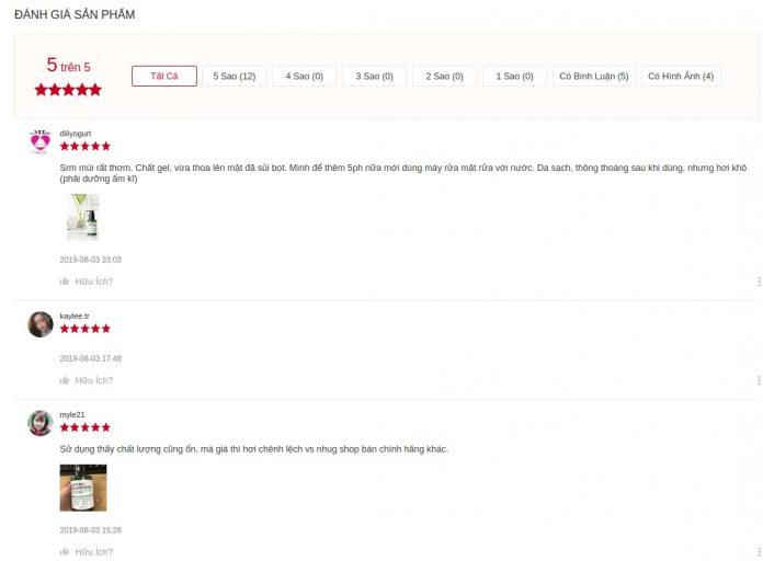 Đánh giá của khách hàng tại Shopee