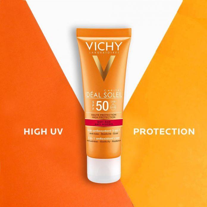 Kem chống nắng chống lão hóa & dưỡng da Vichy Ideal Soleil Anti-Ageing có thành phần rất tốt cho da (ảnh: Internet)