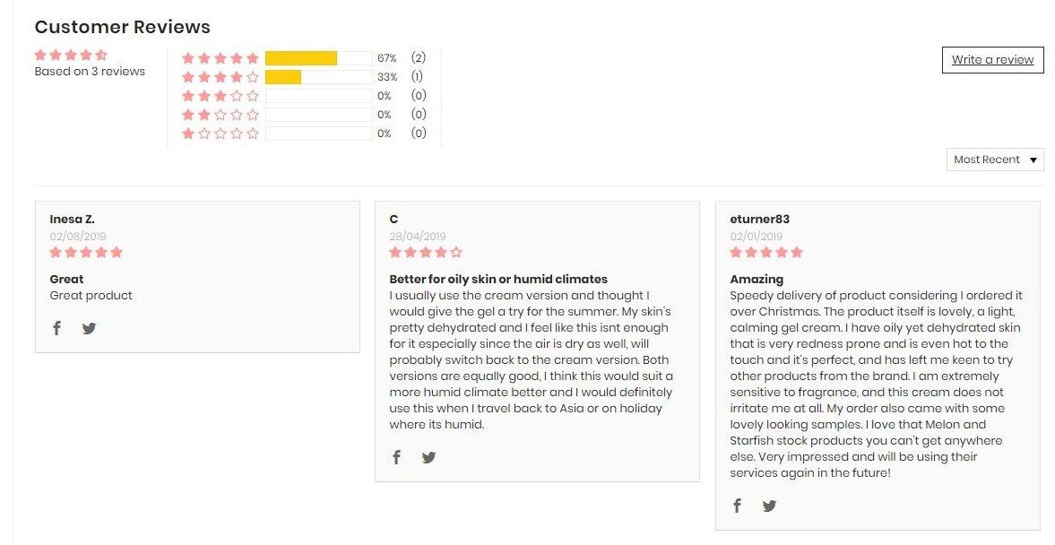Đánh giá tích cực của khách hàng trên web Melonandstarfish.com. (Nguồn: BlogAnChoi)