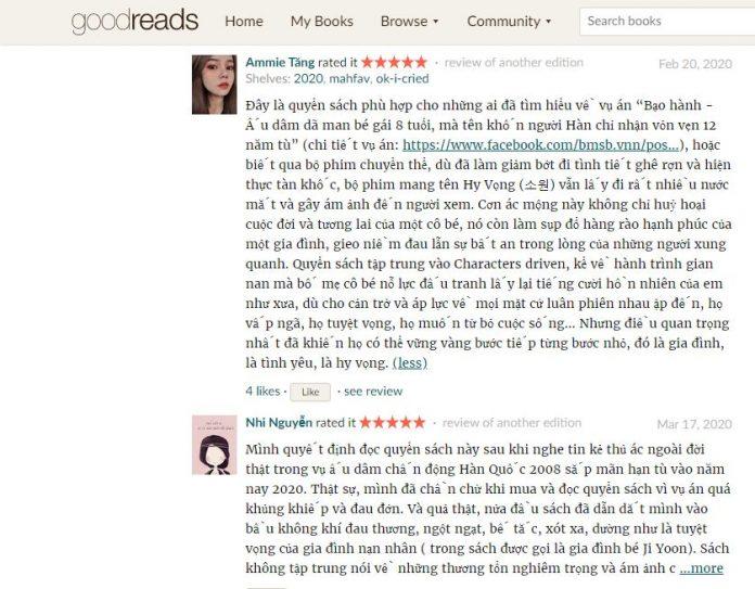 Cảm nhận của đọc giả về tiểu thuyết Hy Vọng (Ảnh: Internet)