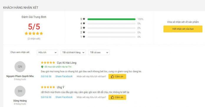 Đánh giá tích cực của khách hàng sử dụng sản phẩm trên trang Tiki (nguồn ảnh: BlogAnChoi).