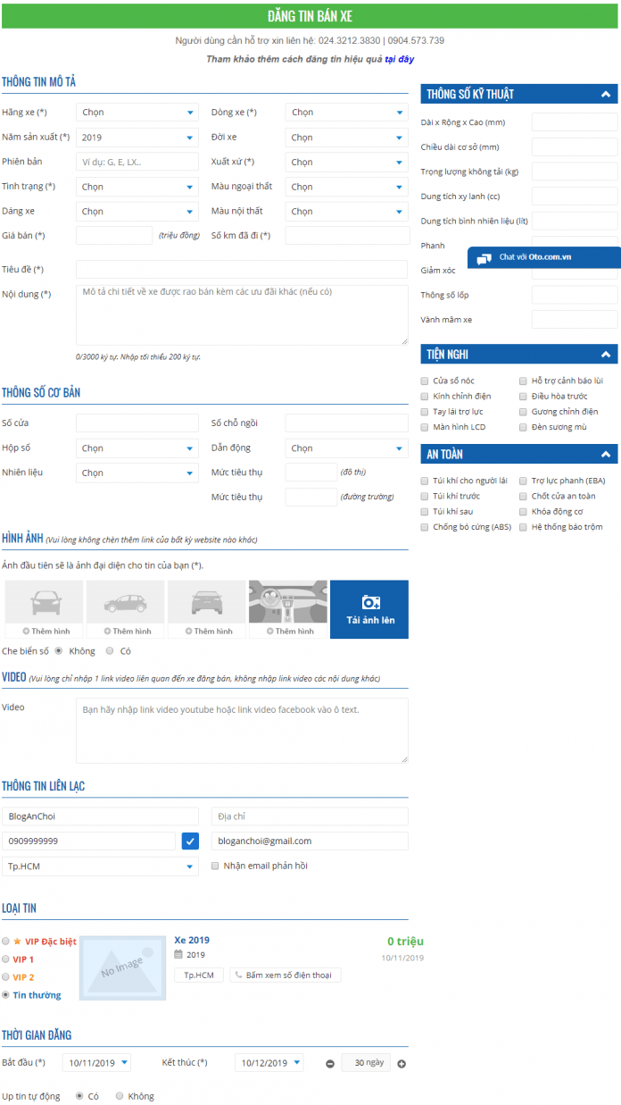 Quy trình đăng tin và giá tin đăng bán xe tại oto.com.vn