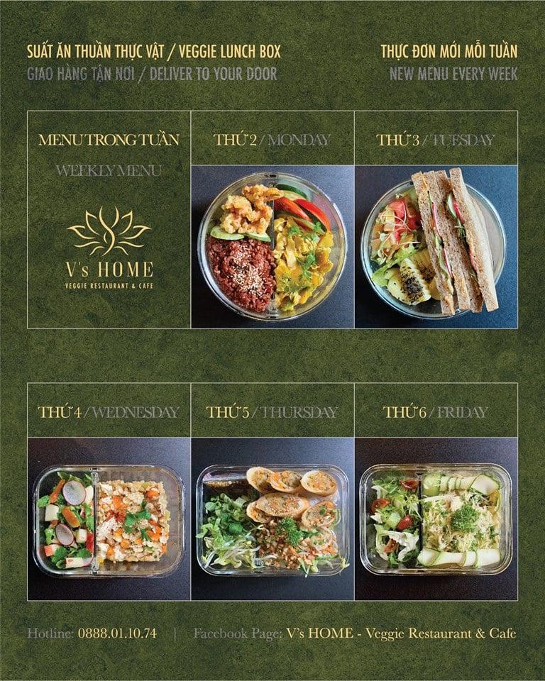 Thực đơn phụ thứ 2 đến thứ 6 (Ảnh: Facebook V's HOME - Veggie Restaurant & CAFE)