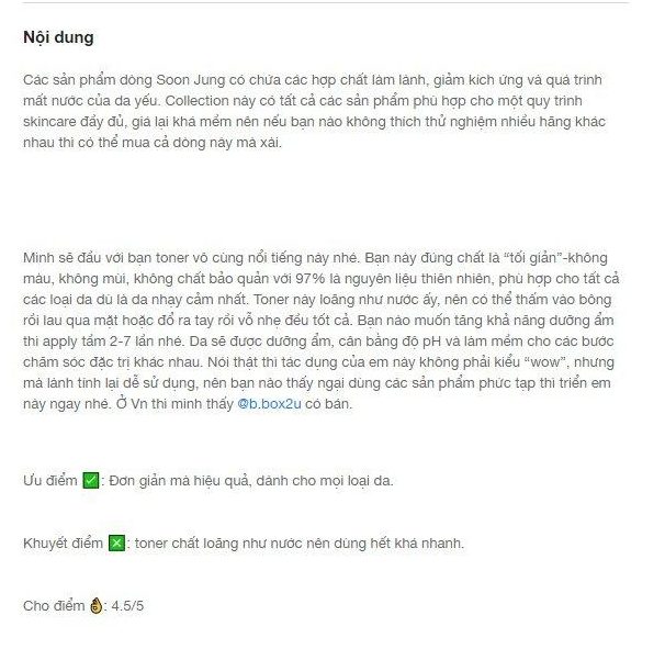 Toner SoonJung pH5.5 Relief cung cấp cho da nhiều vi chất có lợi. (Nguồn: Bloganchoi).