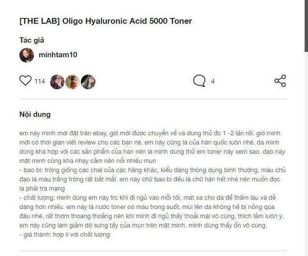 Toner THELAB đến 100% các tiểu phân tử Hyaluronic Acid dễ dàng thấm sâu vào từng tế bào da. (Nguồn: BlogAnChoi).