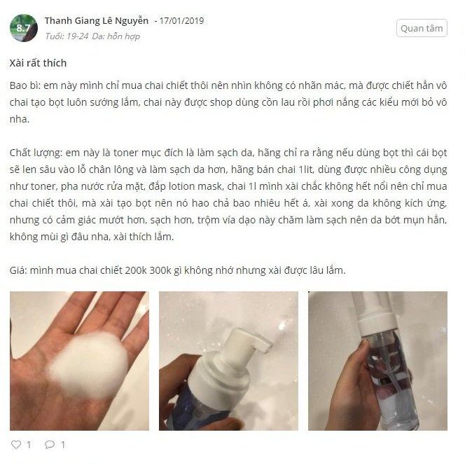 Toner bong bóng siêu phục hồi da Tosowoong được đánh giá cao về khả năng làm sạch cũng như độ mềm mịn của sản phẩm. (Nguồn: BlogAnChoi).