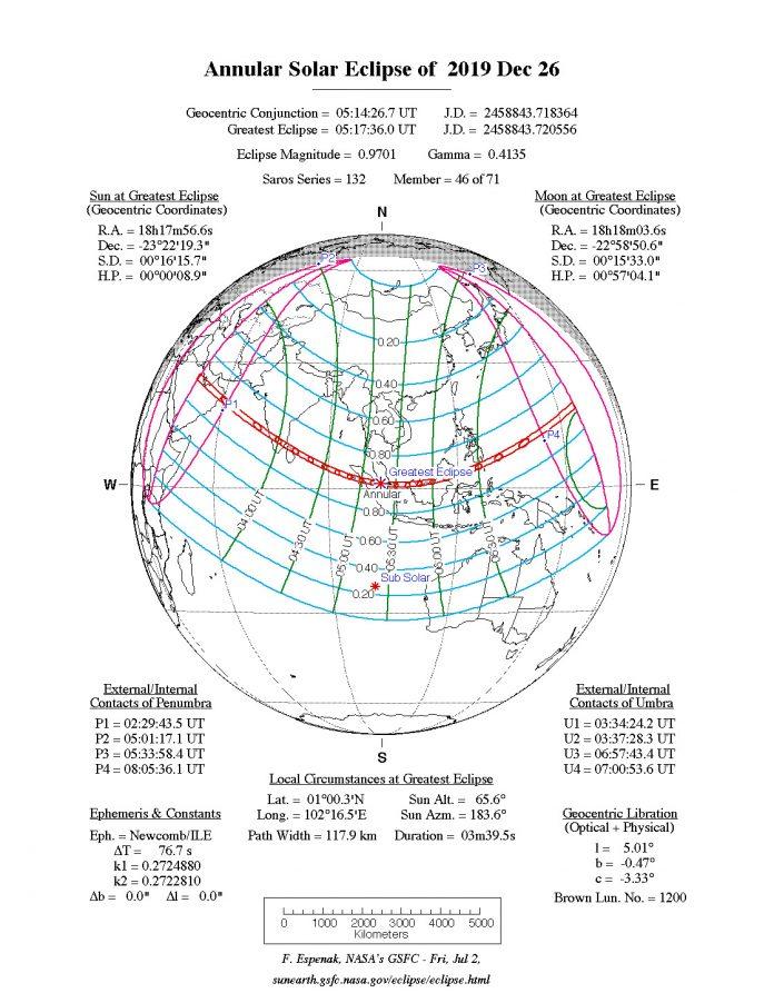 Vùng quan sát được nhật thực ngày 26 tháng 12 năm 2019 (Nguồn: NASA)