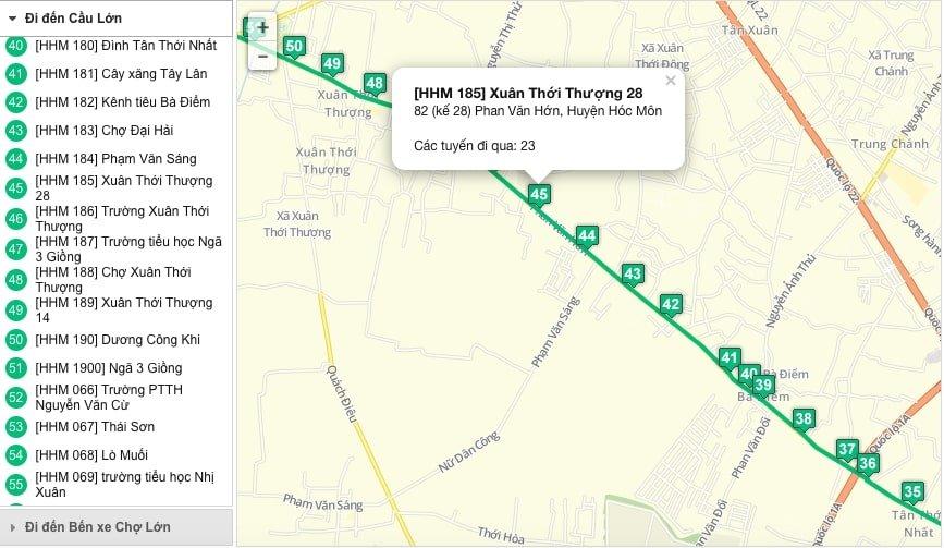 Sơ đồ các trạm dừng khi di chuyển từ trung tâm TP.HCM đến Rin RIn Park bằng xe bus