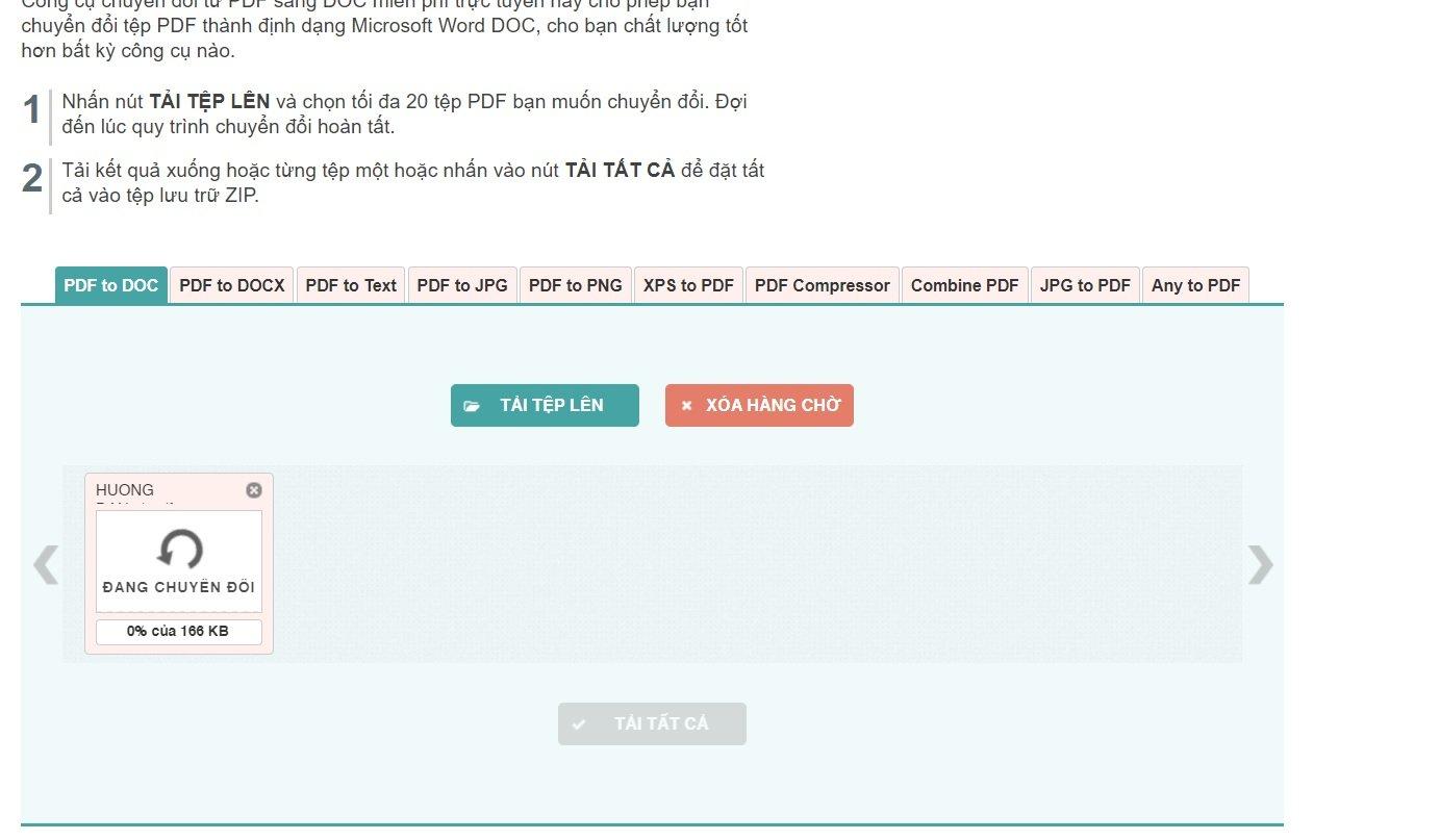 Sau khi tải tệp tin cần chuyển lên, bạn cần chờ công cụ để chuyển PDF sang Word. Ảnh: BlogAnChoi