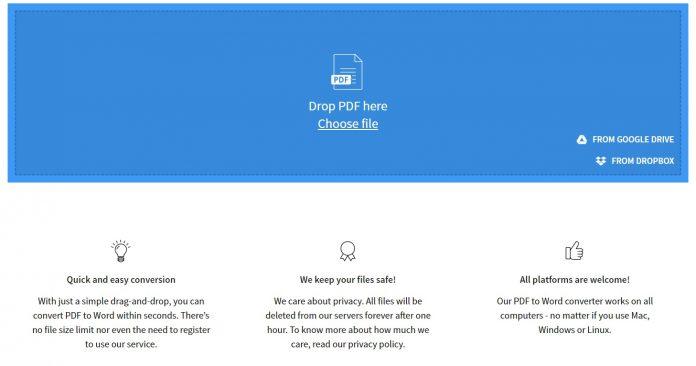 Sau đó, bạn click vào "Choose file" để tải file PDF lên, ngoài ra bạn có thể tải file từ Google Drive và Dropbox. Ảnh: BlogAnChoi