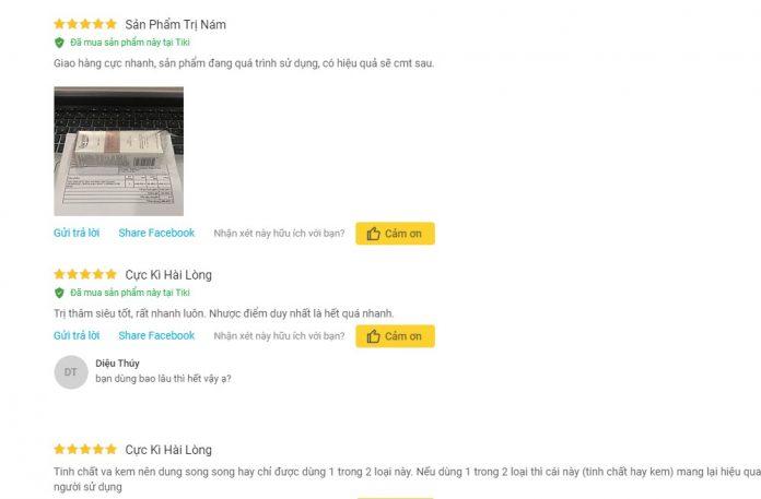 Đánh giá từ khách hàng sử dụng sản phẩm trên trang Tiki (Ảnh: BlogAnChoi)