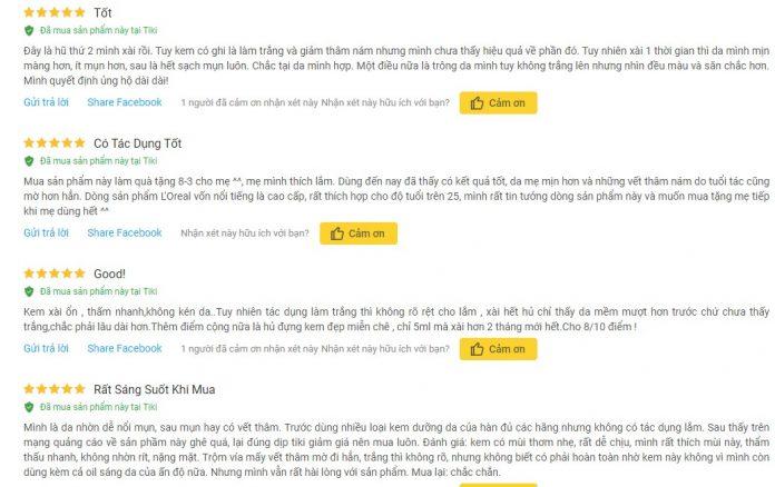 Đánh giá từ khách hàng sử dụng sản phẩm trên trang Tiki (Ảnh: BlogAnChoi)