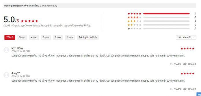 Đánh giá của khách hàng sử dụng sản phẩm trên trang Sendo (nguồn ảnh: BlogAnChoi).