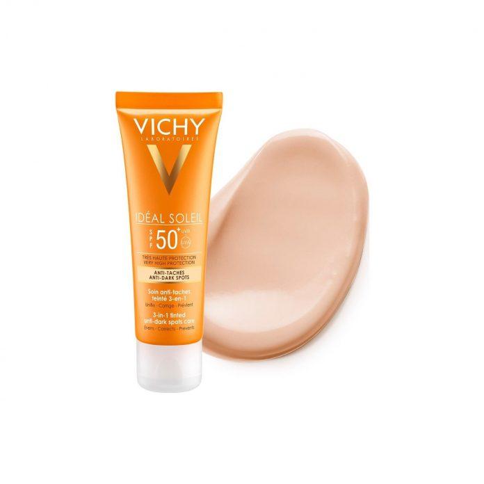Sử dụng nguồn nước khoáng núi lửa Vichy, kem chống nắng 3 in 1 Vichy hứa hẹn sẽ giúp đỡ nàng không nhỏ trong việc điều trị, chăm sóc làn da mùa nắng. (Ảnh: Internet)