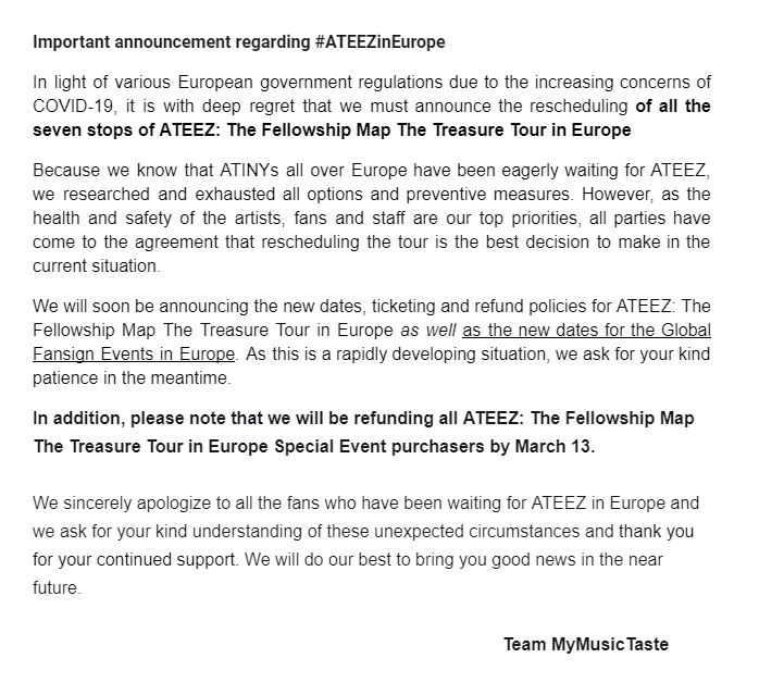 ATEEZ hoãn lại toàn bộ tour lưu diễn châu Âu (Ảnh: Internet)