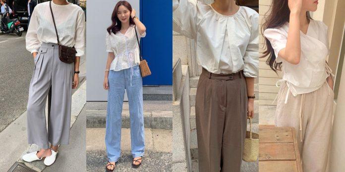Áo blouse + quần ống suông