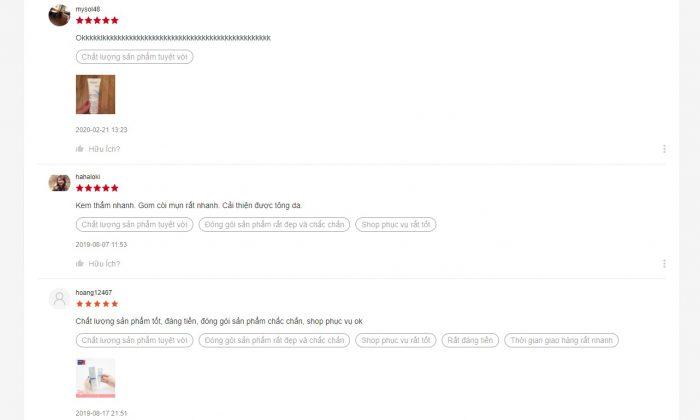 Đánh giá của khách hàng trên Shopee sau khi sử dụng kem trị mụn Ducray Keracnyl PP Anti-blemish Soothing Cream (Nguồn: BlogAnChoi)