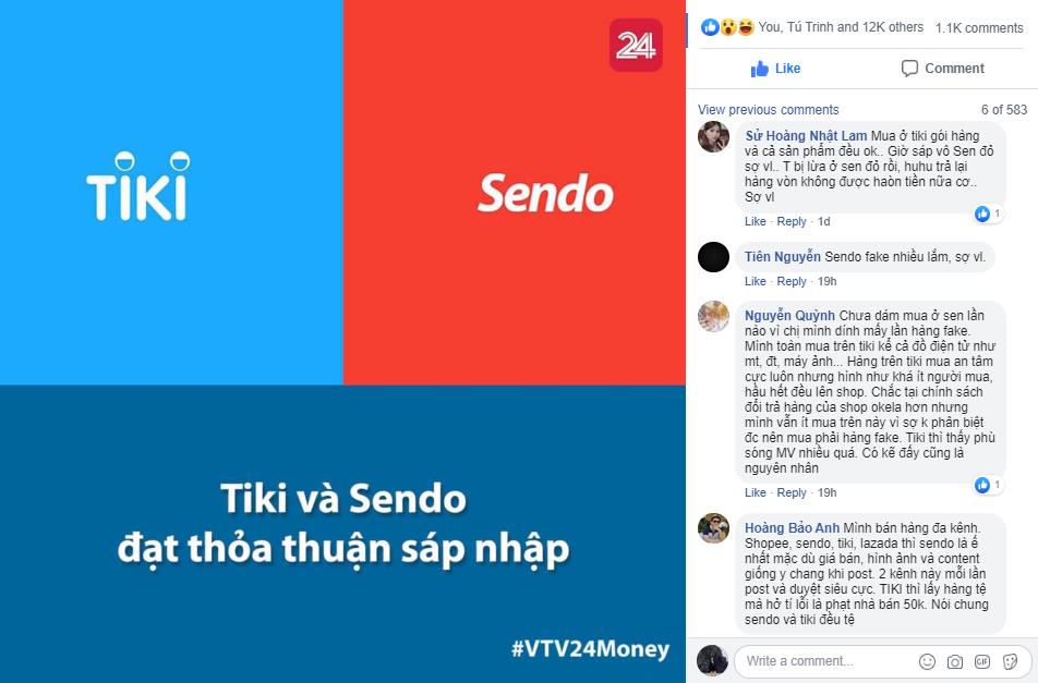 Người dùng bình luận về thương vụ sáp nhập Tiki, Sendo (Nguồn: Facebook)