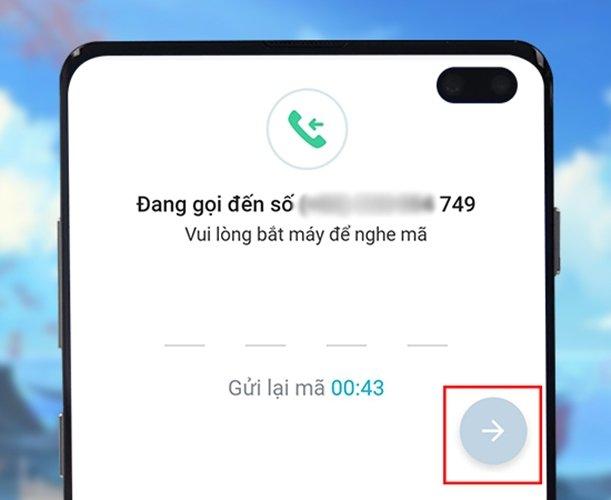 Nhập mã xác nhận. Ảnh: internet