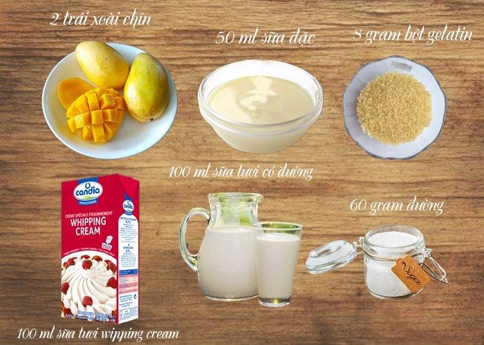 Nguyên liệu cần có làm panna cotta xoài (Nguồn: Internet)
