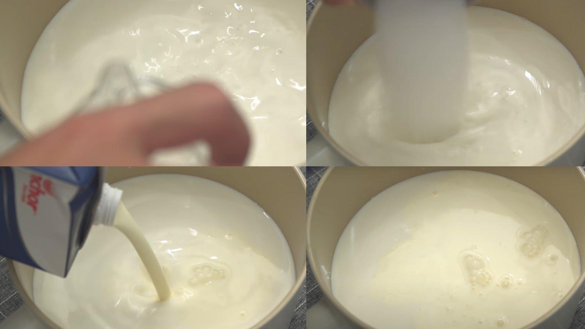 Cho hỗn hợp sữa, đường, whipping cream vào nồi (Nguồn: Nino's Home)