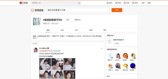 Hashtag "Phim truyền hình Thanh Thanh Tử Khâm" được hơn 420 triệu lượt truy cập trên Weibo (Ảnh Internet)