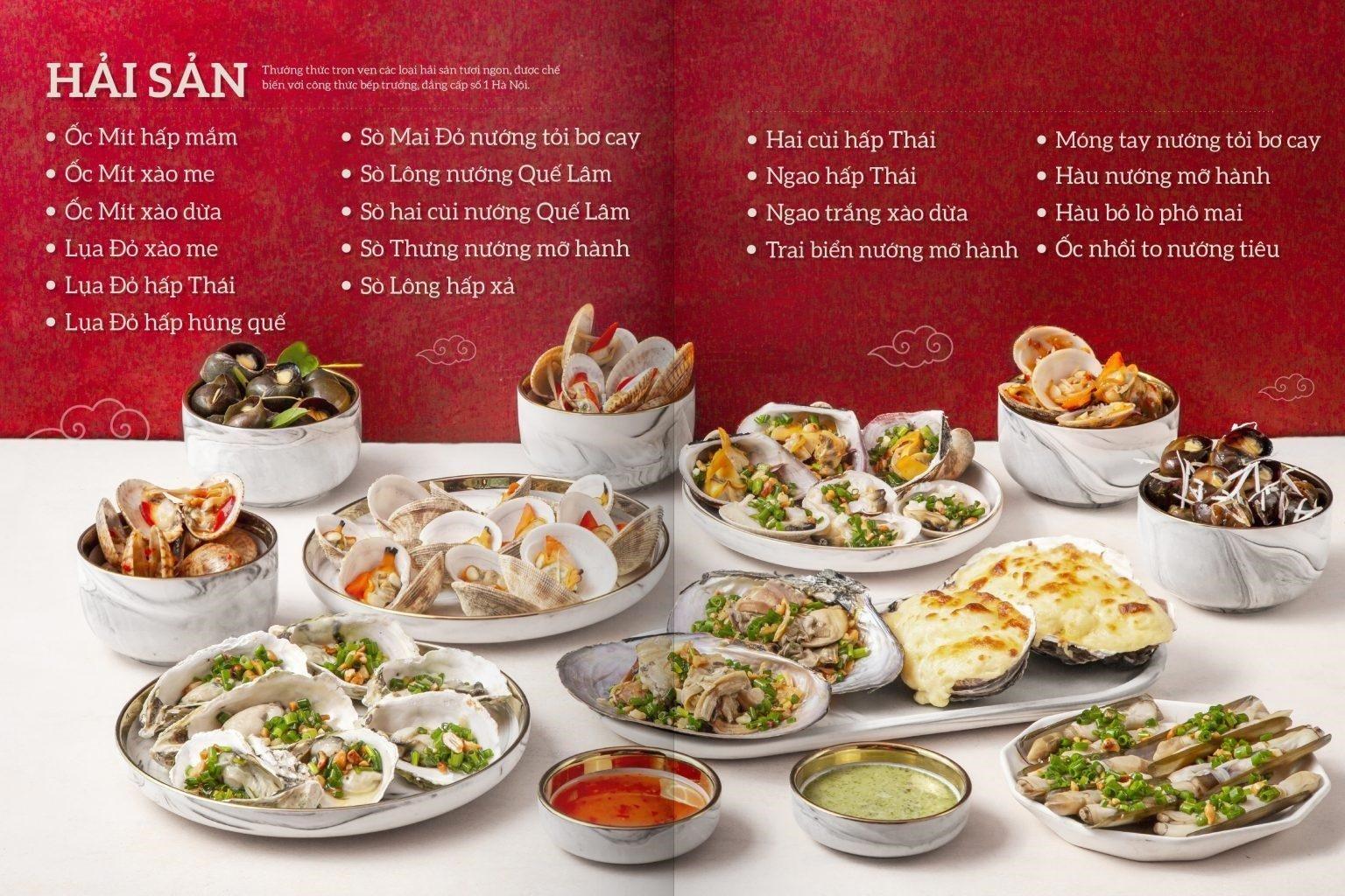 Menu hải sản hấp dẫn tại Cửu Vân Long. (Ảnh: Internet)