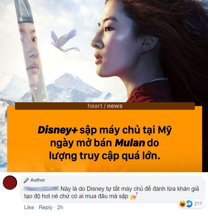 Một "thuyết âm mưu" khác về việc Disney+ bị sập vì Mulan 2020. (Ảnh: Facebook)