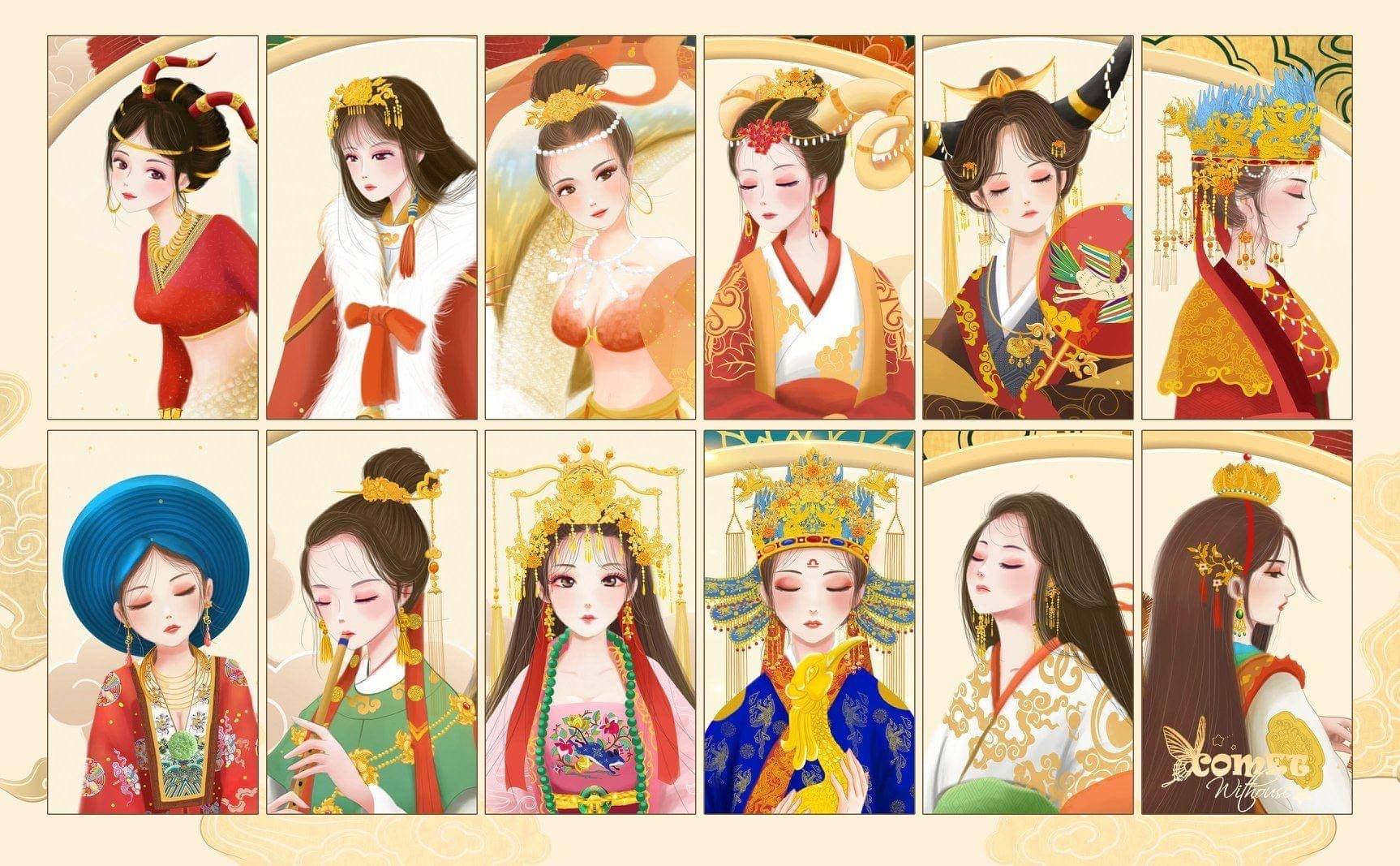 Ảnh tổng hợp 12 cung hoàng đạo nữ và Việt phục (Ảnh: cometwithouse)