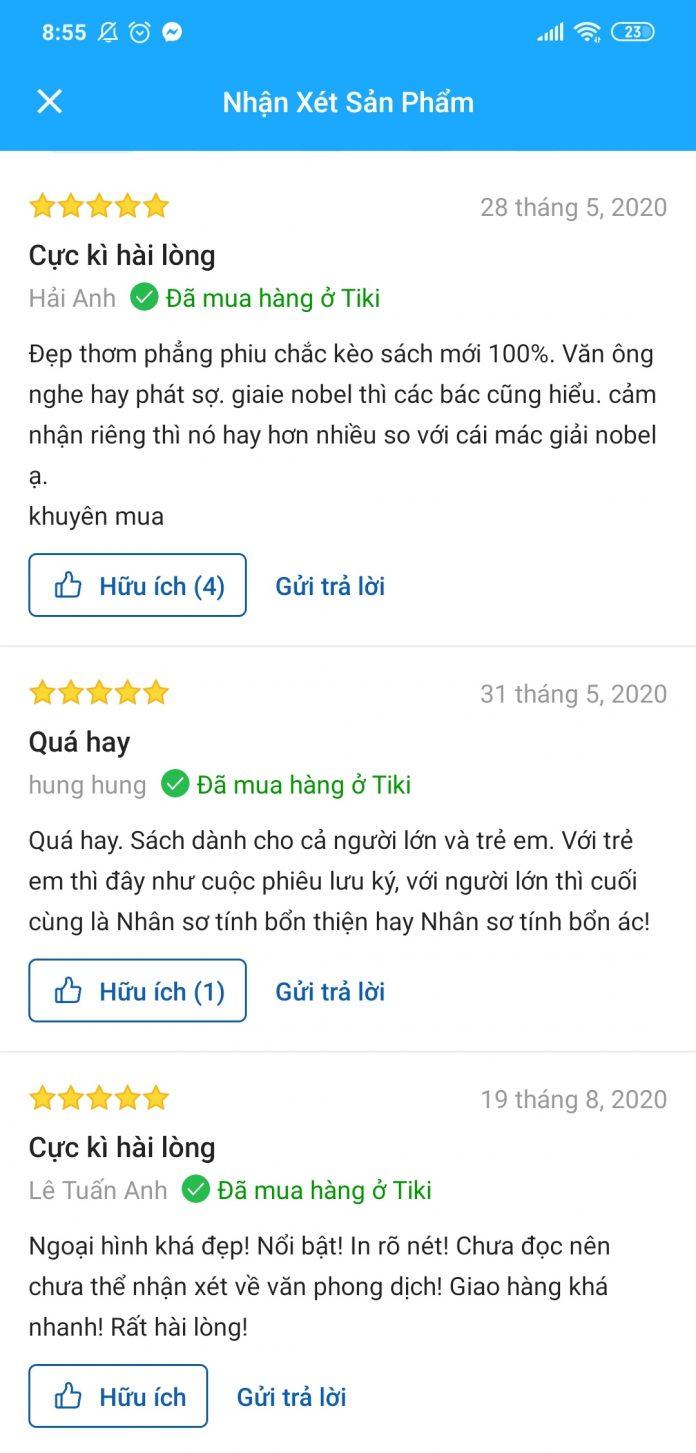 (Những nhận xét rất tích cực trên Tiki. Ảnh: BlogAnChoi)