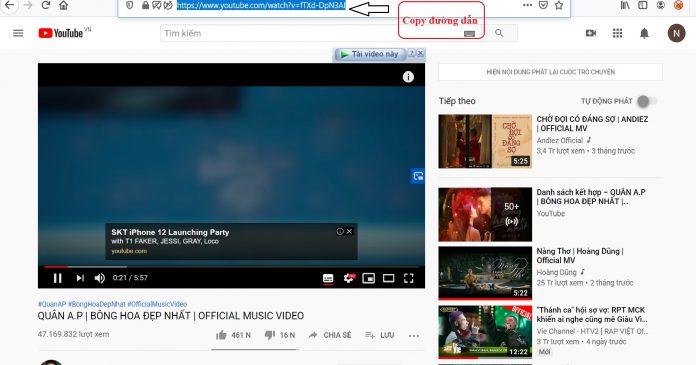 Copy đường dẫn video Youtube