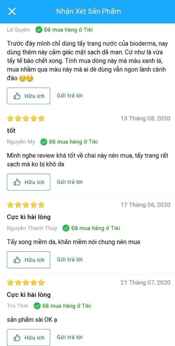Nhận xét của khách hàng trên Tiki (ảnh: BlogAnChoi)